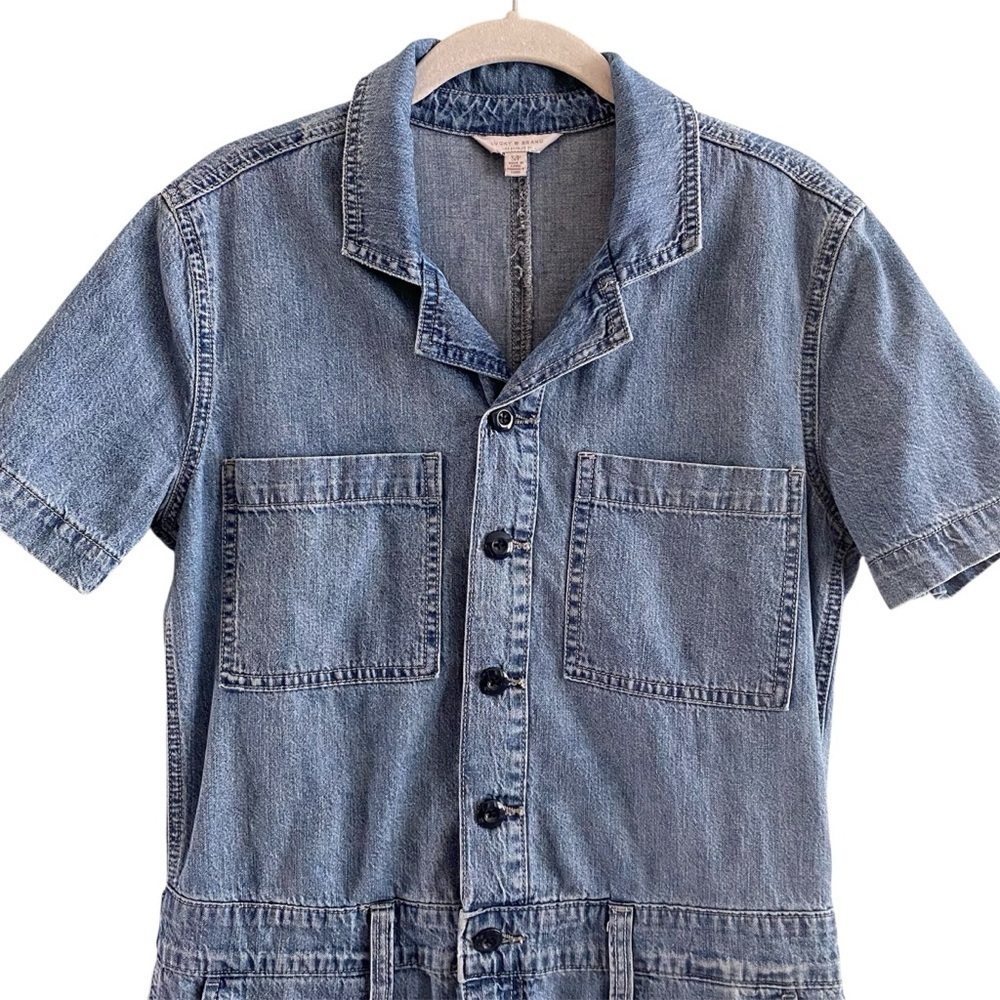 Lucky Brand Women's Denim Surplus Shortall Romper Small Utility Button Front - Picture 6 of 16